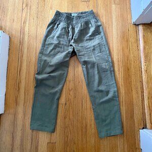 Emme Everyday Transitional Maternity Smocked Linen Pant Olive XS